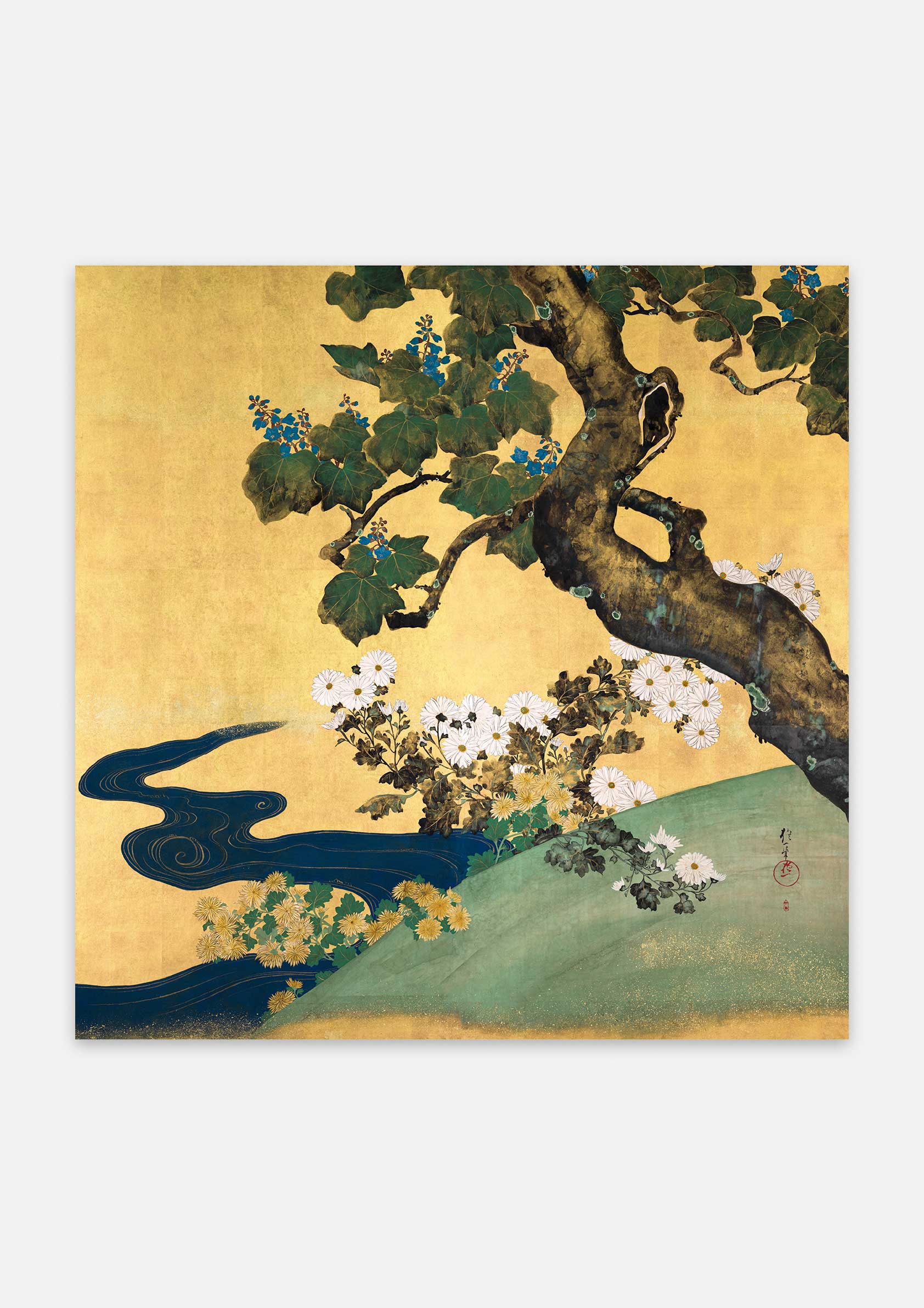 Sakai Hoitsu - Paulownias and chrysanthemums