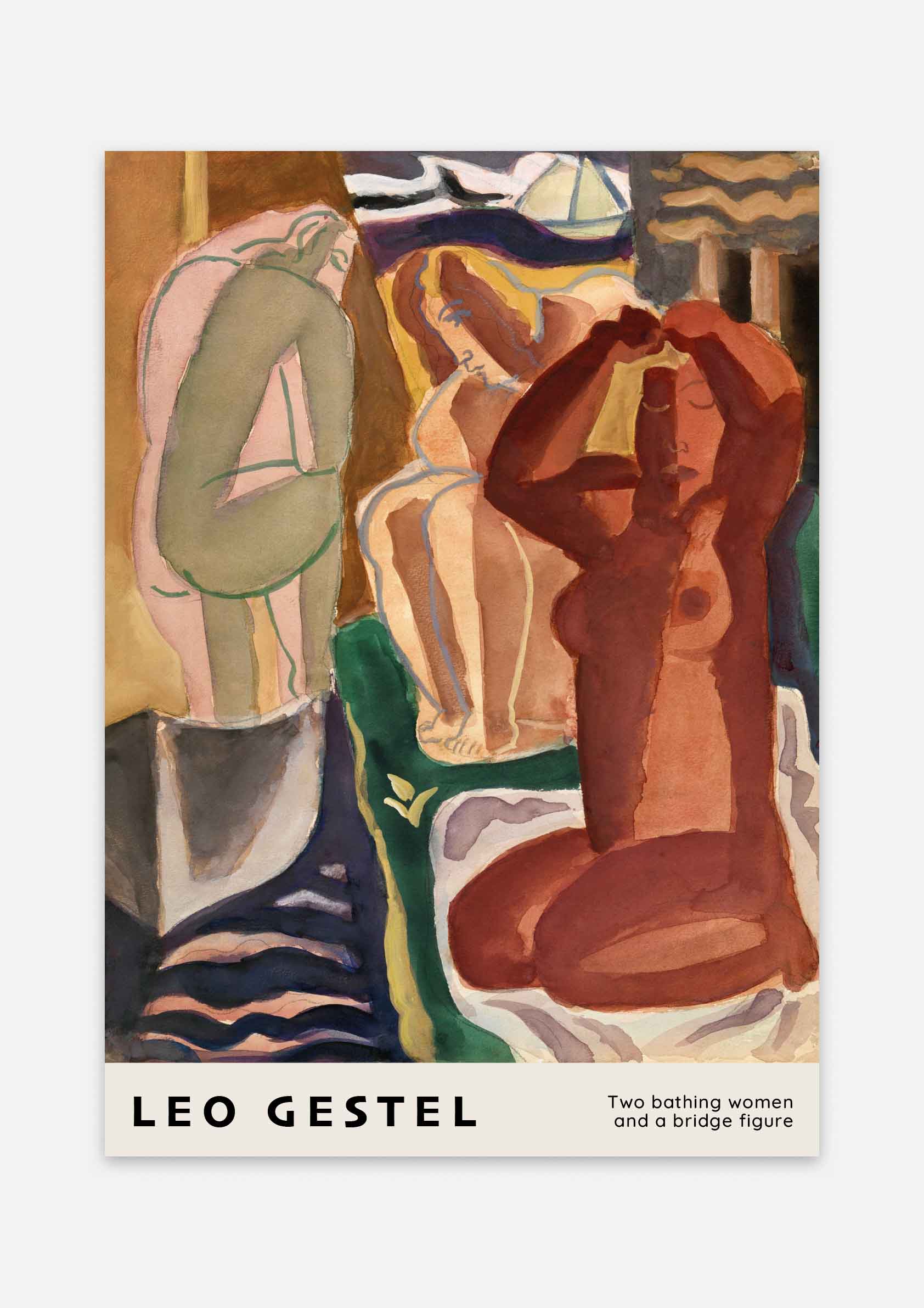Leo Gestel - Two Bathing Women and a Bridge Figure
